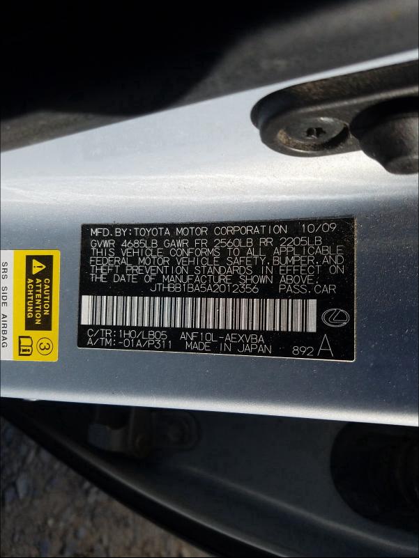 2010 LEXUS HS 250H JTHBB1BA5A2012356