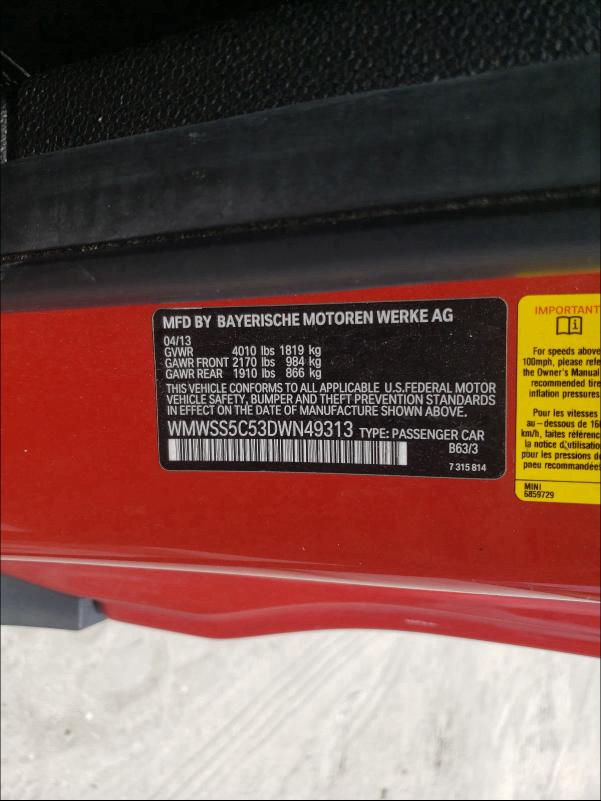 2013 MINI COOPER S P WMWSS5C53DWN49313