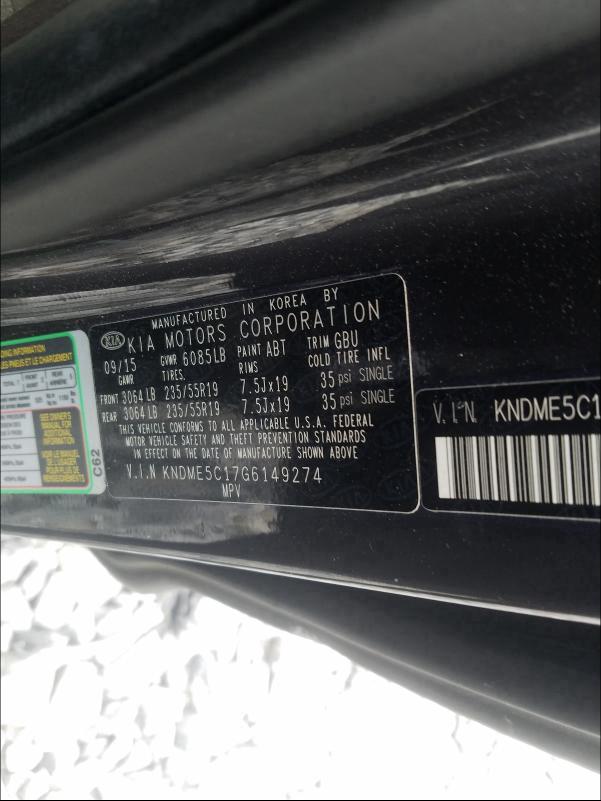 2016 KIA SEDONA SXL KNDME5C17G6149274