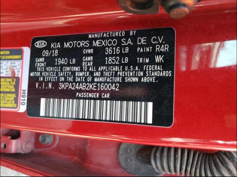 2019 KIA RIO S 3KPA24AB2KE160042