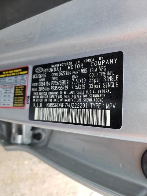 2017 HYUNDAI SANTA FE S KM8SRDHF7HU222291