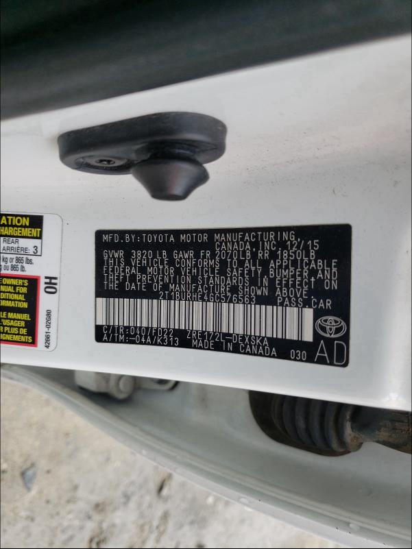 2016 TOYOTA COROLLA L 2T1BURHE4GC576563