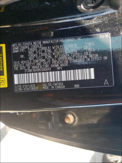 2011 LEXUS RX 350 2T2BK1BA0BC090849