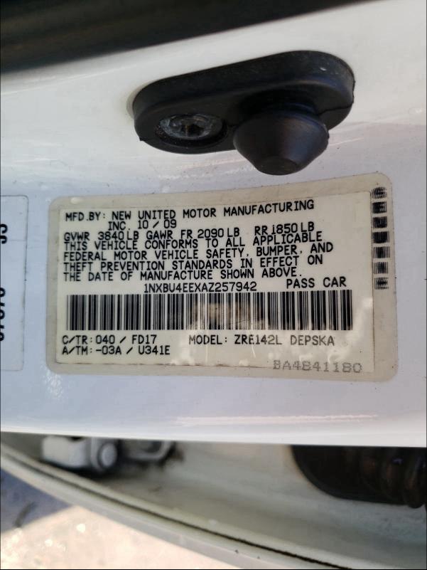 2010 TOYOTA COROLLA BA 1NXBU4EEXAZ257942