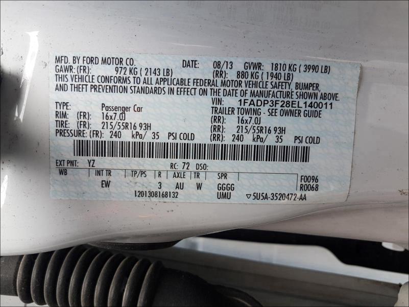 2014 FORD FOCUS SE 1FADP3F28EL140011