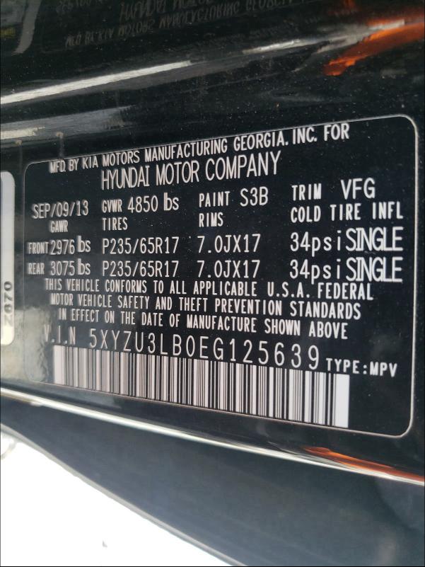 2014 HYUNDAI SANTA FE S 5XYZU3LB0EG125639