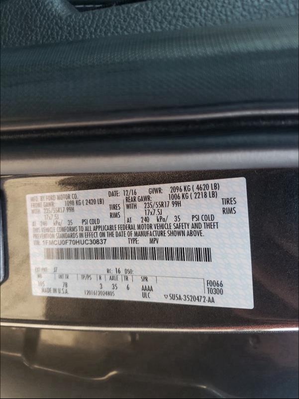 2017 FORD ESCAPE S 1FMCU0F70HUC30837