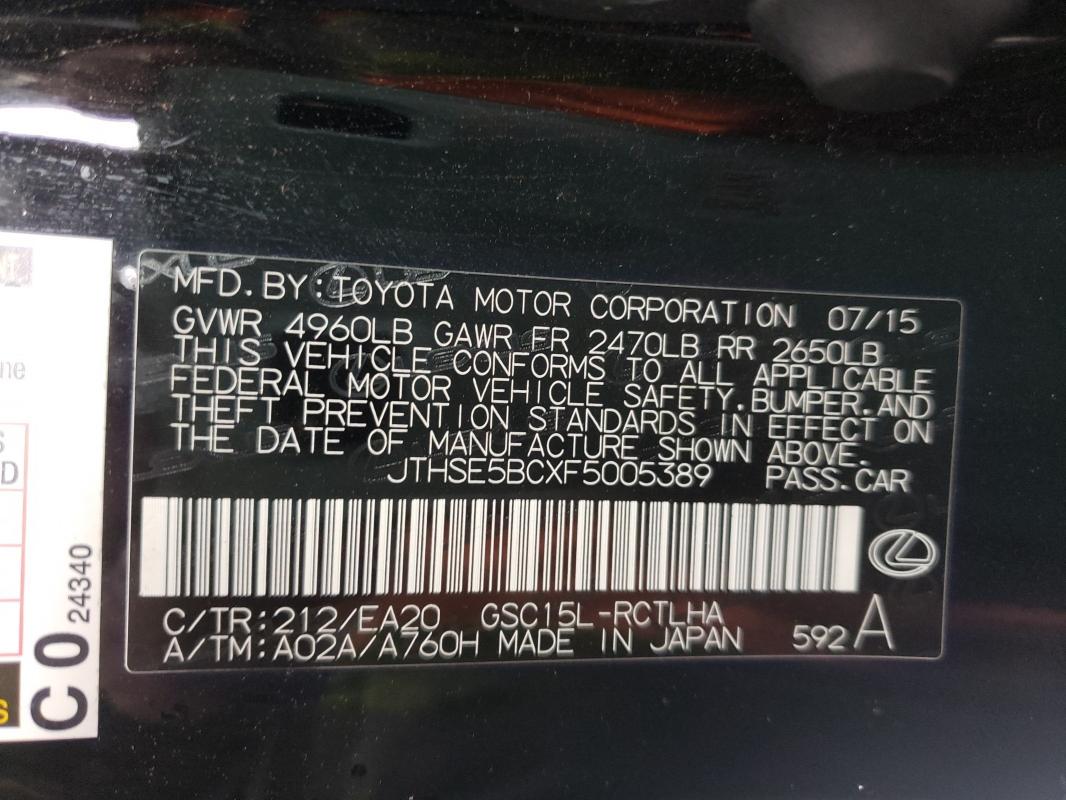 2015 LEXUS RC 350 JTHSE5BCXF5005389