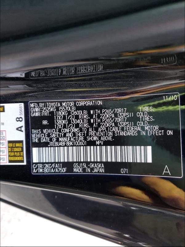 2011 TOYOTA FJ CRUISER JTEBU4BF8BK100601
