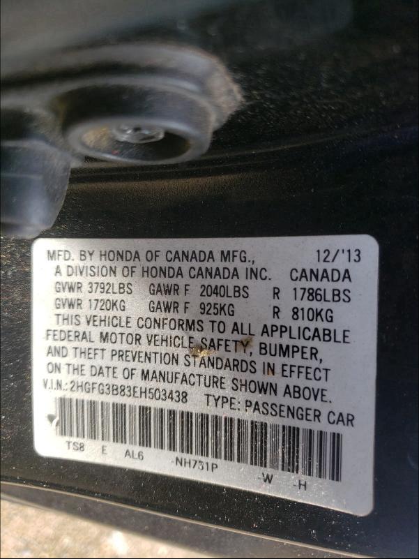 2014 HONDA CIVIC EX 2HGFG3B83EH503438