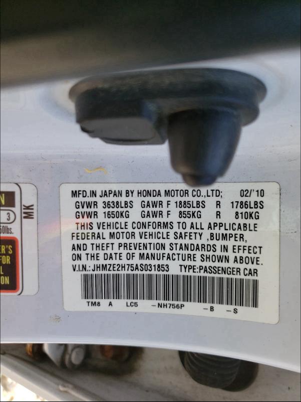 2010 HONDA INSIGHT EX JHMZE2H75AS031853
