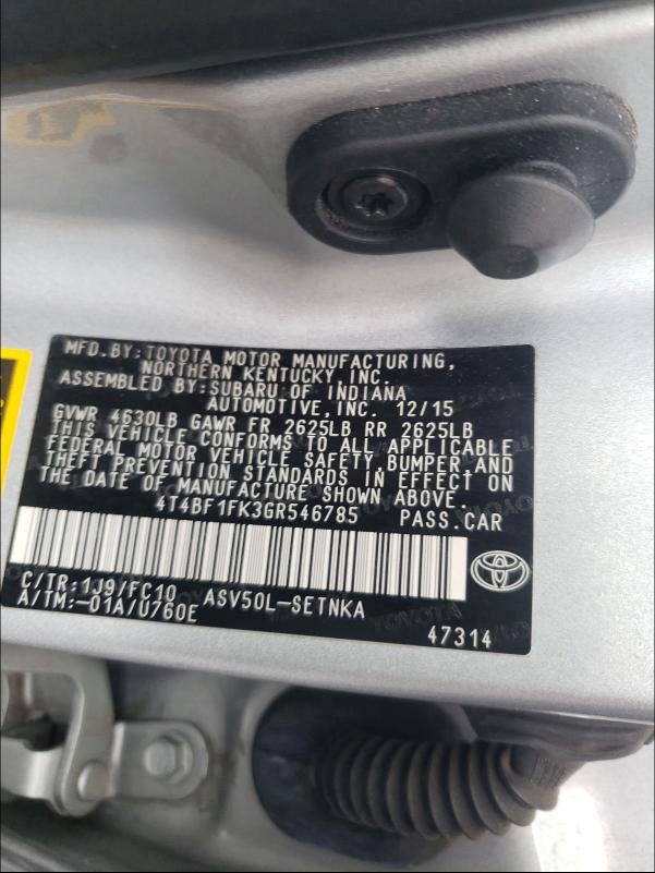 2016 TOYOTA CAMRY LE 4T4BF1FK3GR546785