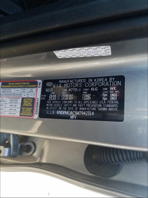 2021 KIA SPORTAGE L KNDPMCAC5M7942314