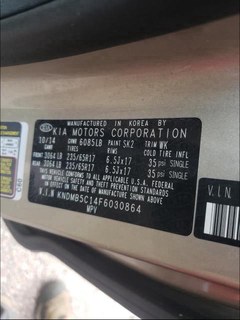 2015 KIA SEDONA KNDMB5C14F6030864