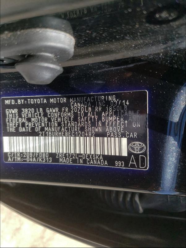 2014 TOYOTA COROLLA L 2T1BURHE8EC120482