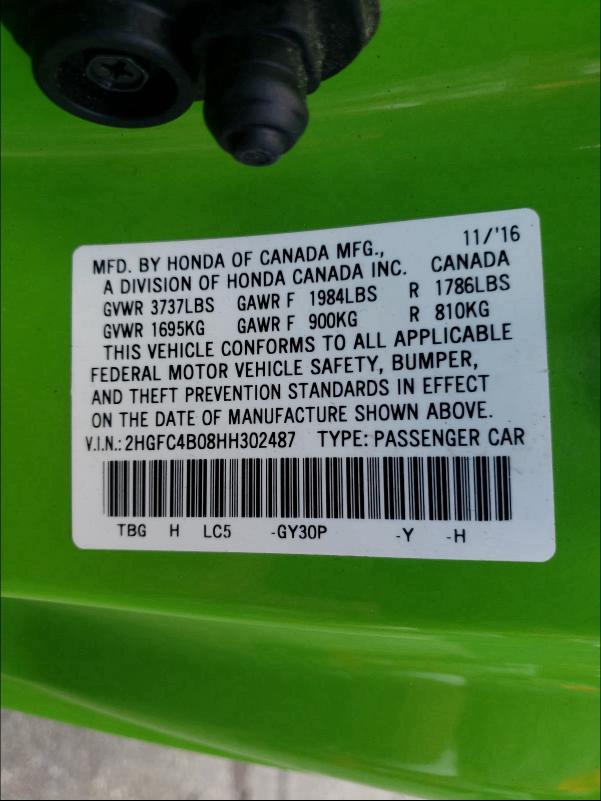 2017 HONDA CIVIC LX 2HGFC4B08HH302487