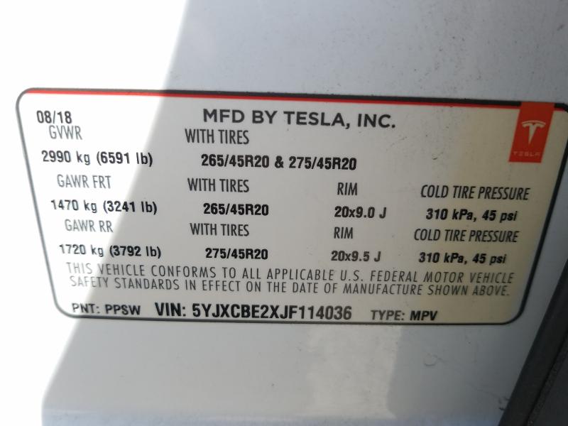 2018 TESLA MODEL X 5YJXCBE2XJF114036