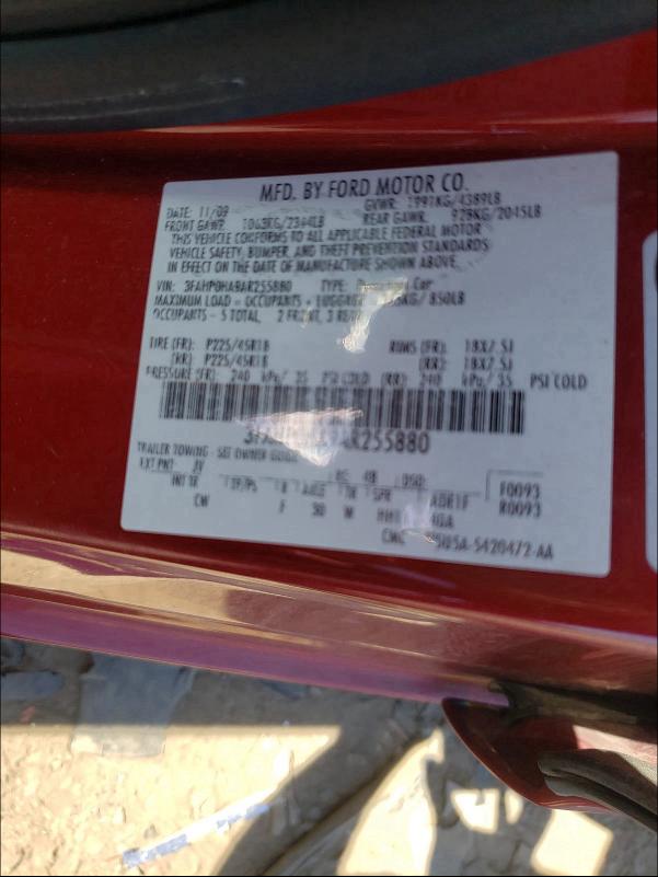 2010 FORD FUSION SE 3FAHP0HA9AR255880