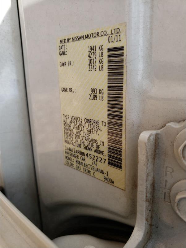 2011 NISSAN ALTIMA BAS 1N4AL2AP8BN452227