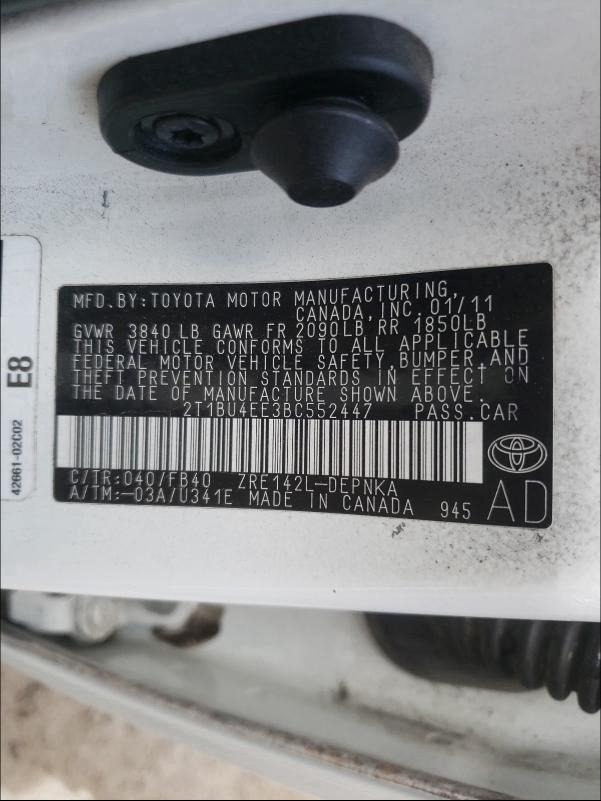 2011 TOYOTA COROLLA BA 2T1BU4EE3BC552447