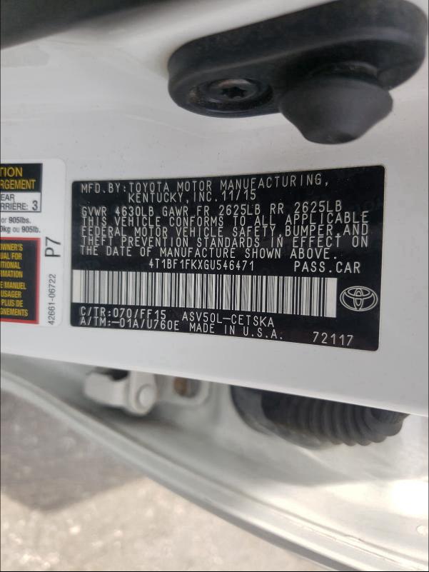 2016 TOYOTA CAMRY LE 4T1BF1FKXGU546471