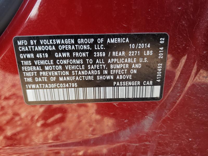 2015 VOLKSWAGEN PASSAT S 1VWAT7A30FC034795