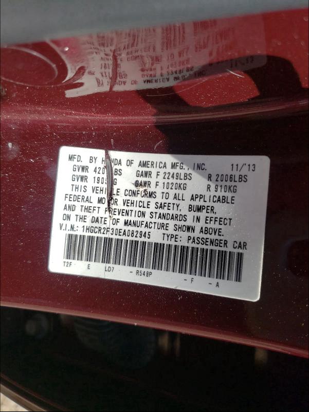 2014 HONDA ACCORD LX 1HGCR2F30EA082945