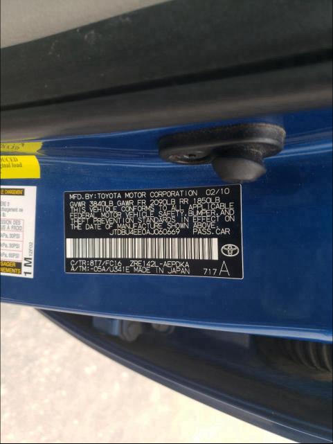 2010 TOYOTA COROLLA BA JTDBU4EE0AJ060669