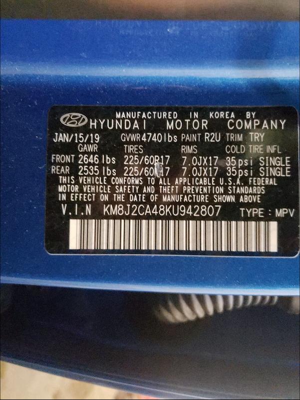 2019 HYUNDAI TUCSON SE KM8J2CA48KU942807