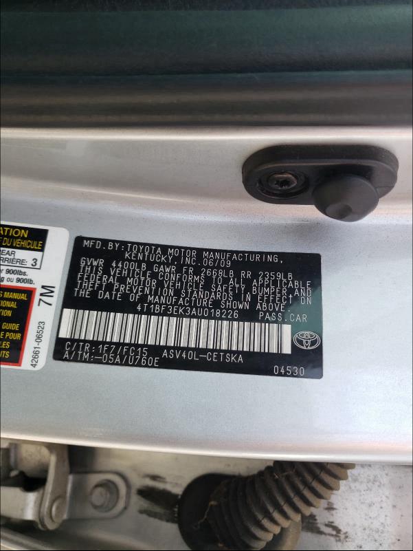 2010 TOYOTA CAMRY BASE 4T1BF3EK3AU018226