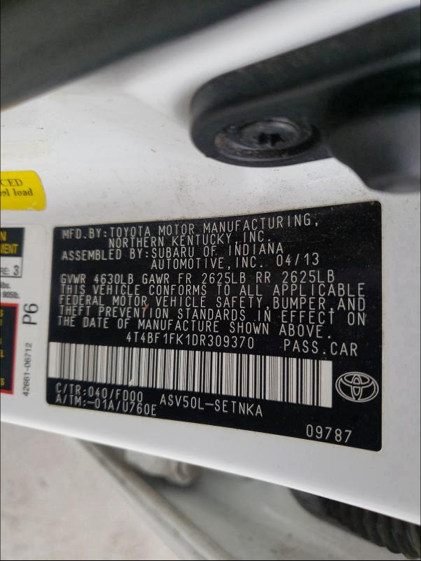 2013 TOYOTA CAMRY L 4T4BF1FK1DR309370