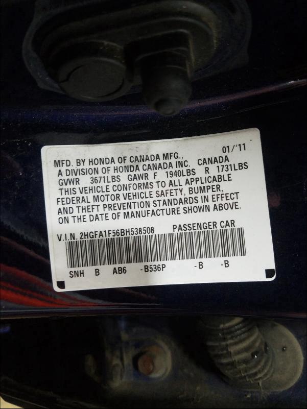 2011 HONDA CIVIC VP 2HGFA1F56BH538508