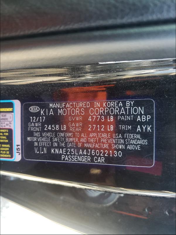 2018 KIA STINGER PR KNAE25LA4J6022130