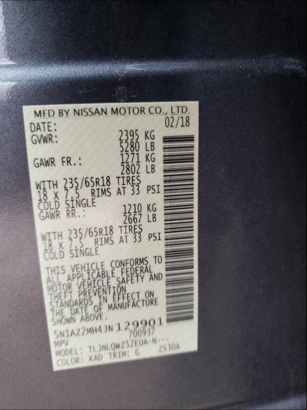 2018 NISSAN MURANO S 5N1AZ2MH4JN129901