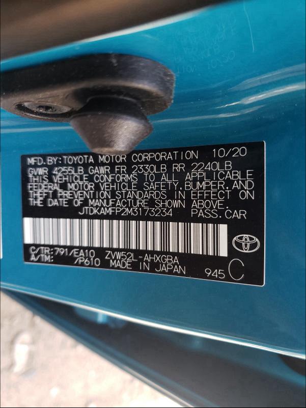 2021 TOYOTA PRIUS PRIM JTDKAMFP2M3173234