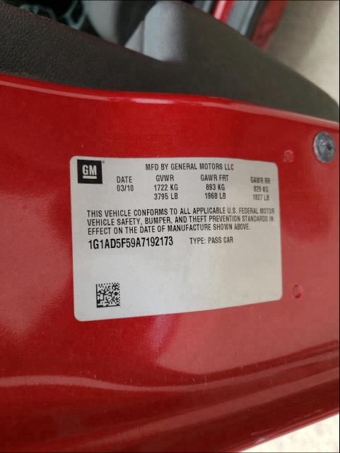 2010 CHEVROLET COBALT 1LT 1G1AD5F59A7192173