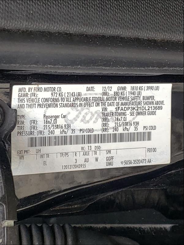 2013 FORD FOCUS SE 1FADP3K21DL213689