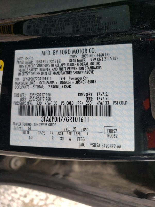 2016 FORD FUSION SE 3FA6P0H77GR101611