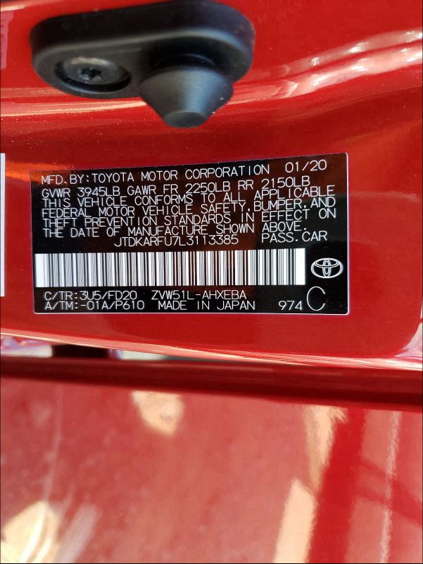 2020 TOYOTA PRIUS L JTDKARFU7L3113385