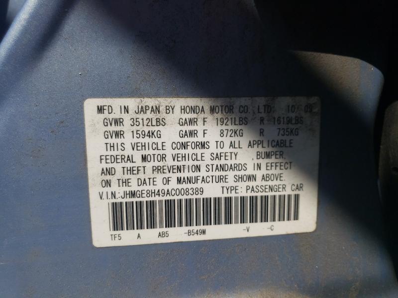 2010 HONDA FIT SPORT JHMGE8H49AC008389