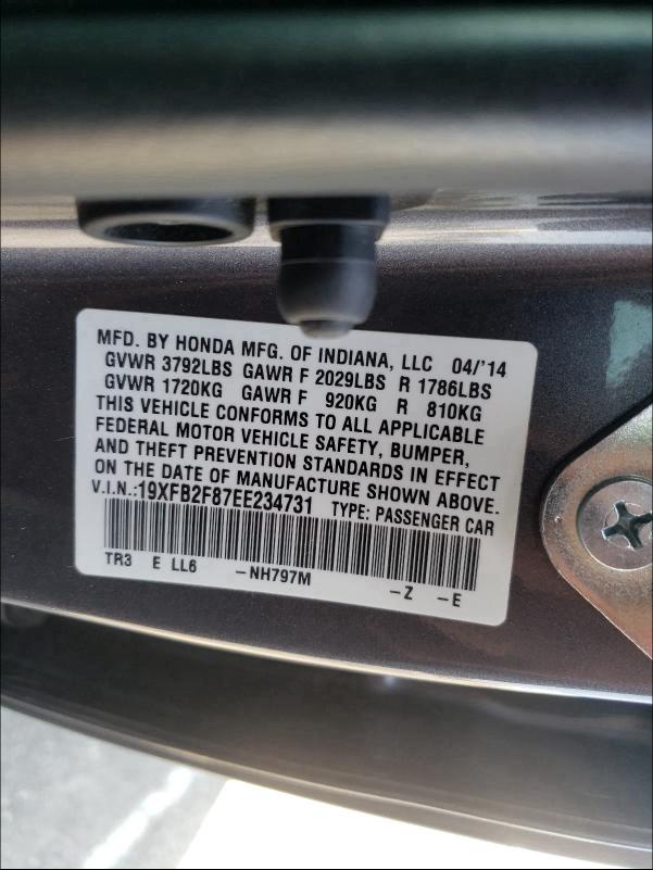 2014 HONDA CIVIC EX 19XFB2F87EE234731