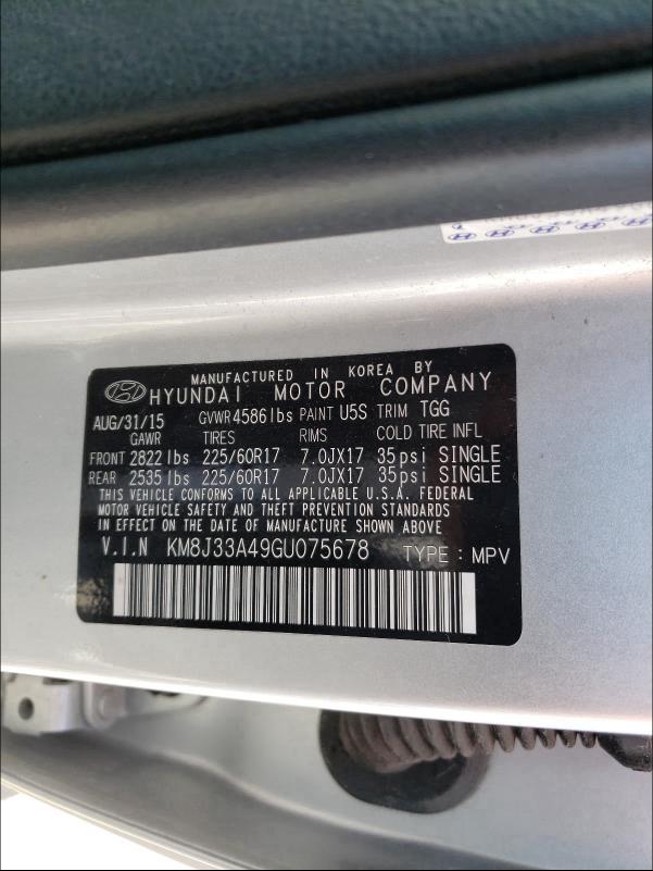 2016 HYUNDAI TUCSON LIM KM8J33A49GU075678