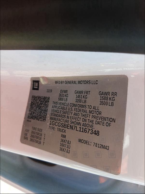 2020 CHEVROLET COLORADO 1GCGSBEN7L1167348