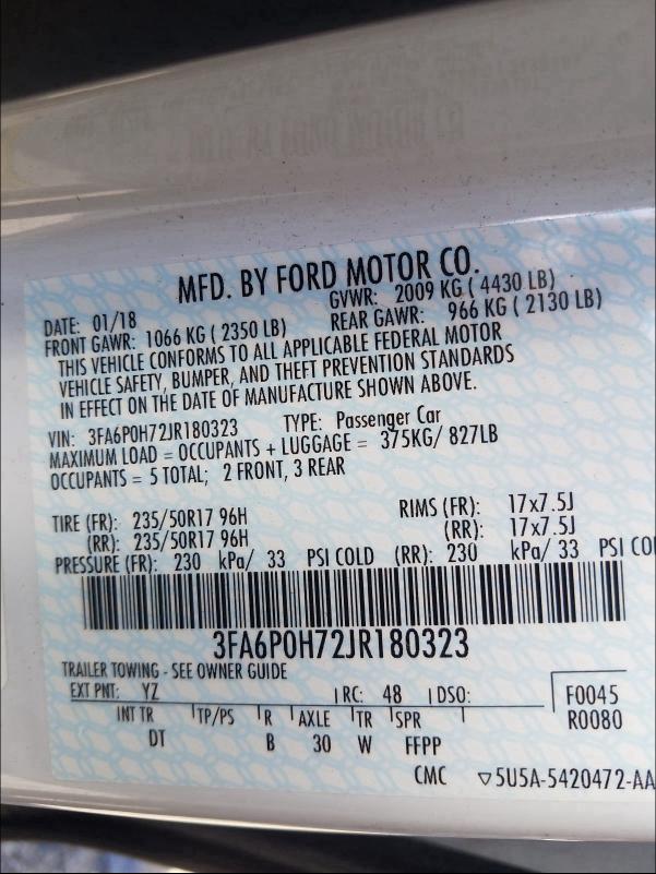 3FA6P0H72JR180323 Ford FUSION SE