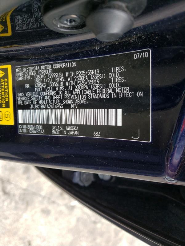 2010 LEXUS RX 450 JTJBC1BA1A2414953