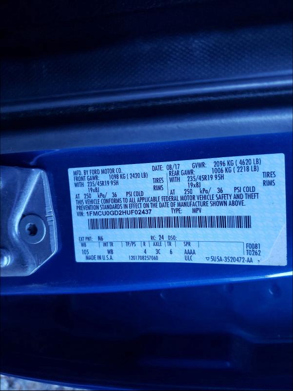 2017 FORD ESCAPE SE 1FMCU0GD2HUF02437