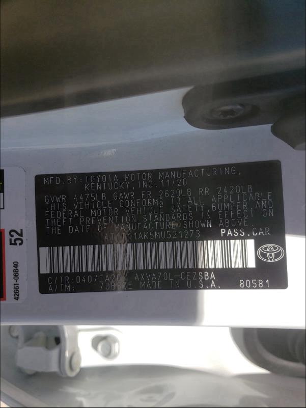 2021 TOYOTA CAMRY SE N 4T1T11AK5MU521273