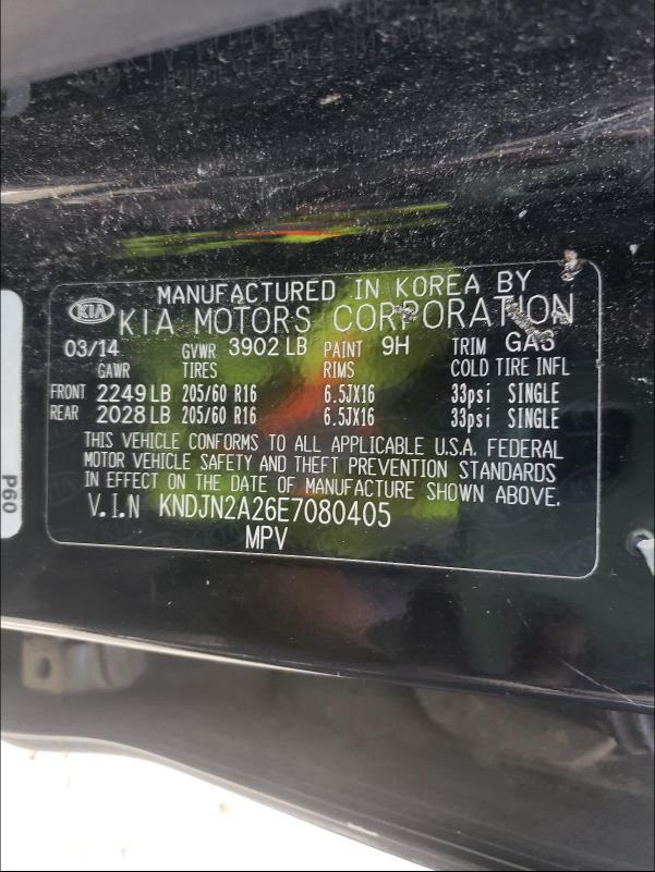 2014 KIA SOUL KNDJN2A26E7080405