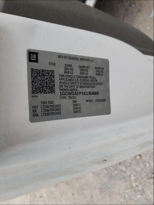 2019 CHEVROLET EXPRESS G2 1GCWGAFP1K1364666