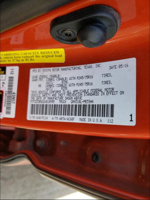 2016 TOYOTA TACOMA DOU 5TFDZ5BN2GX010995